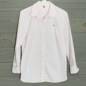 Tommy Hilfiger Poplin Oxford Dress Shirt Pink White Stripe Women’s M Preppy